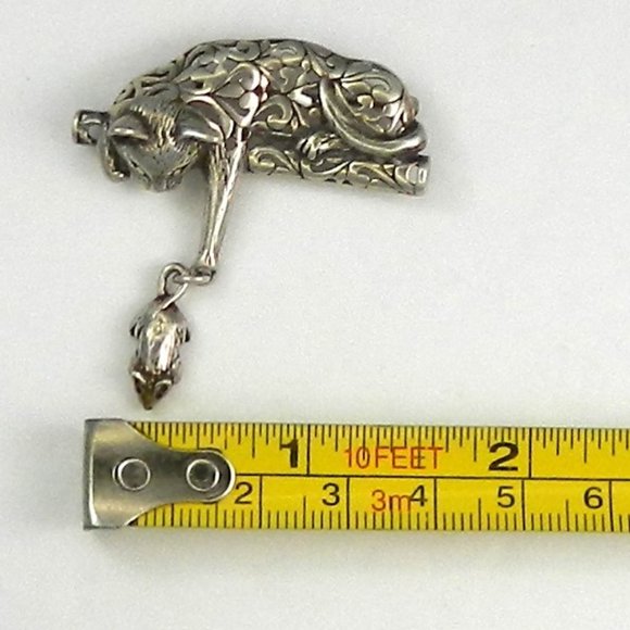 Vintage Jezlaine Sterling Silver Articulated Cat and Mouse Pin Brooch - Picture 6 of 8
